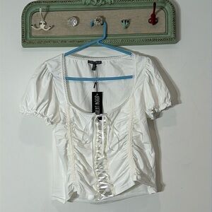 Current Mood lace Up front short puff sleeve top white womens size 1X plus new